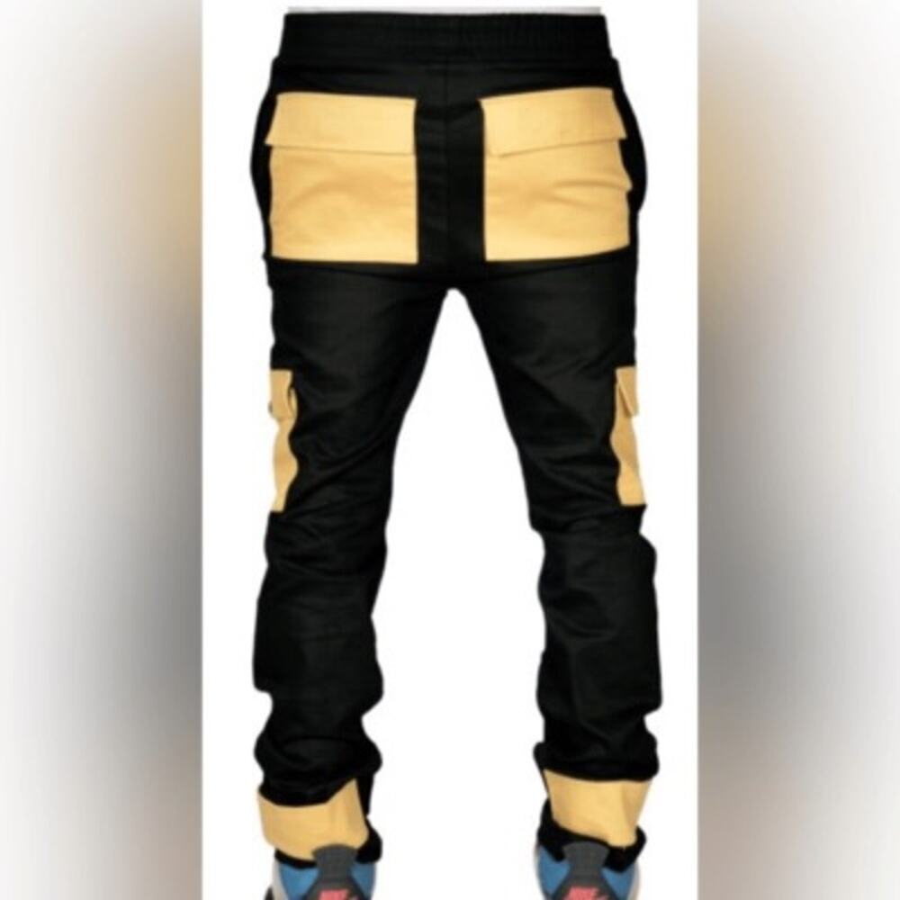 The Hideout Clothing THC Technical Cargo Pants Joggers Black Yellow Mens Size S